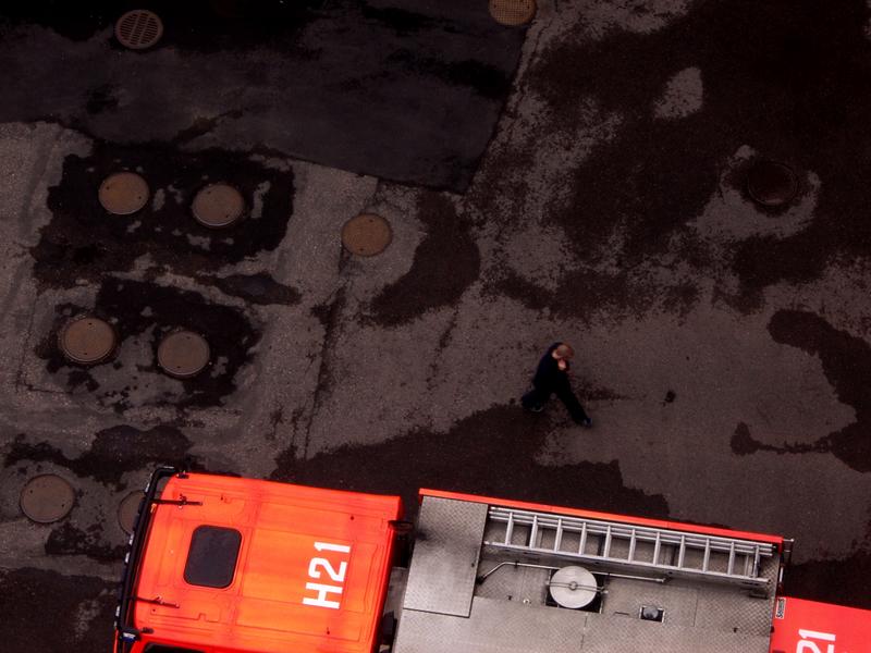 A fire truck at the Erottaja fire house