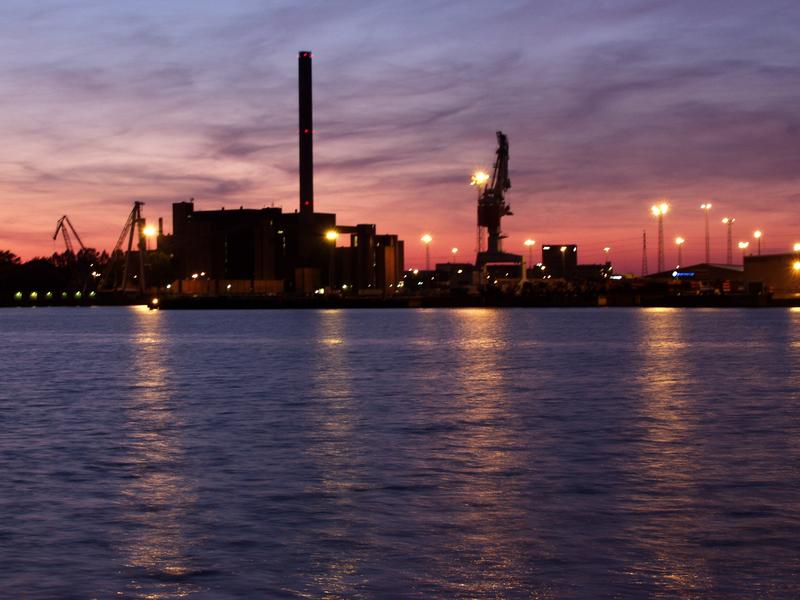 The coal power plant and port of Srninen seen from Tervasaari