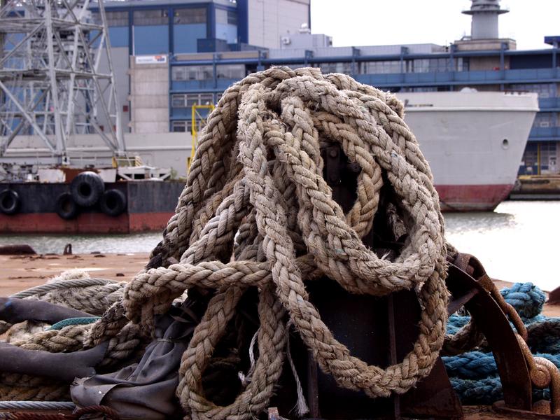 Stack of ropes on a barge