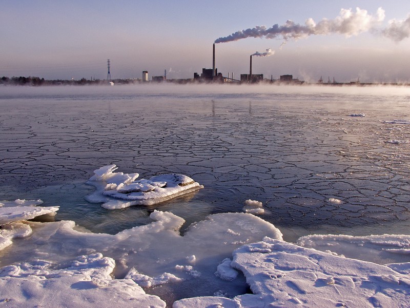 Salmisaari power plant and the Seurasaari bay