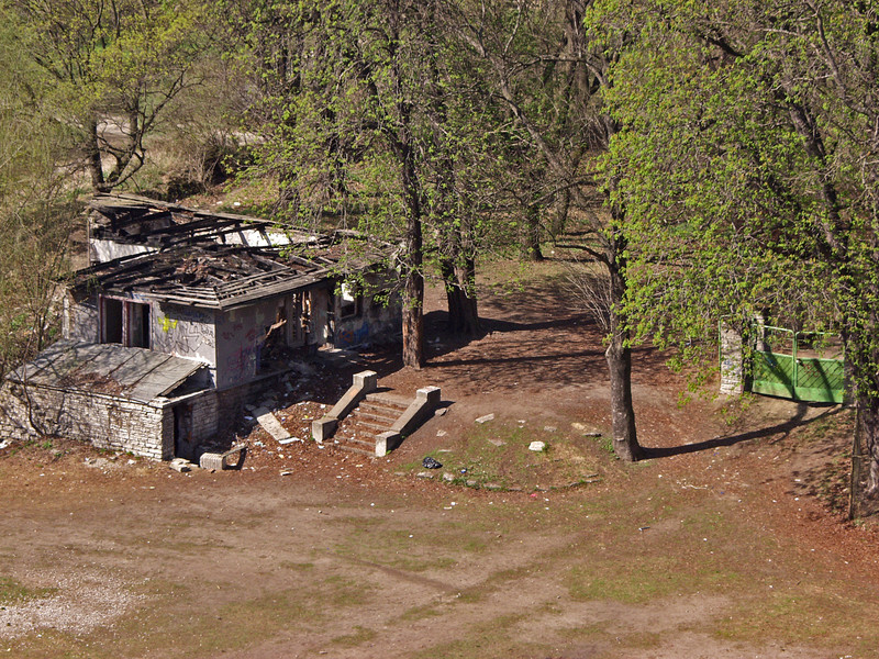 Abandoned building at a sports field