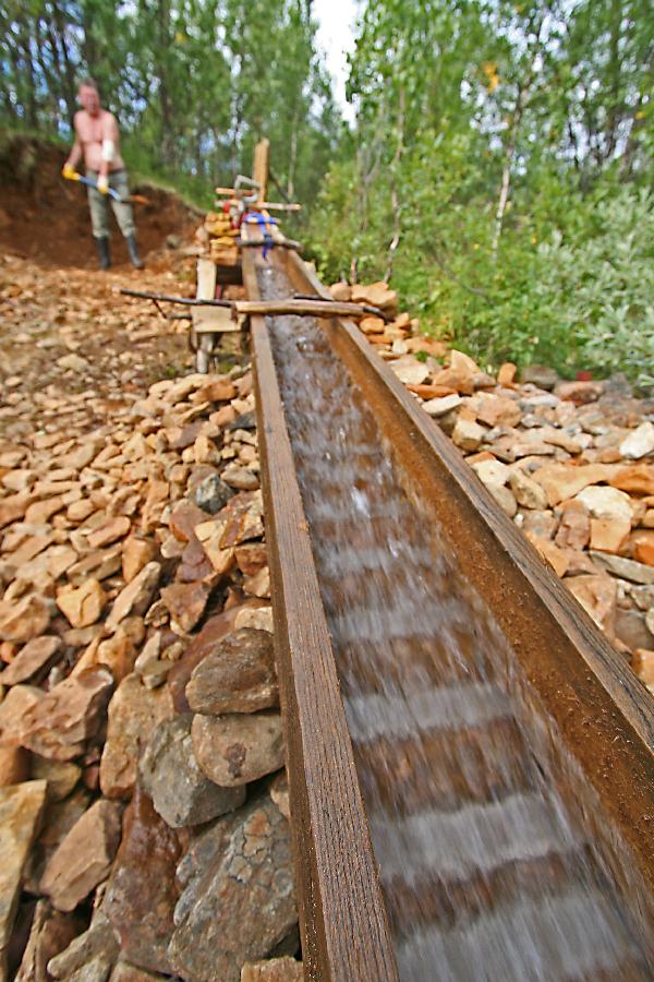 Gold digging with a sluice box