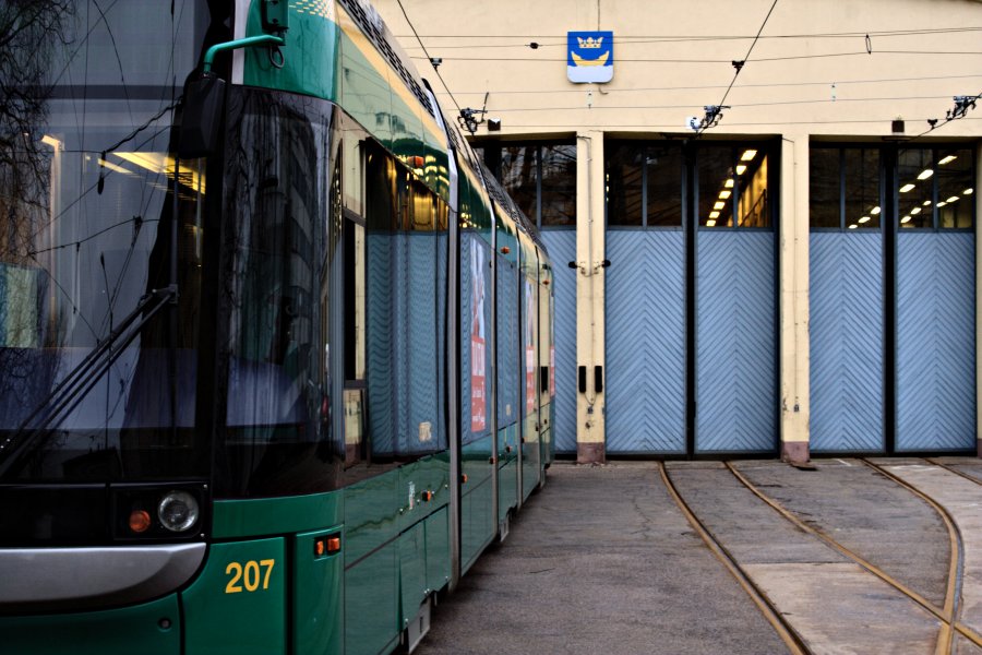 A tram at Vallila tram hall yard