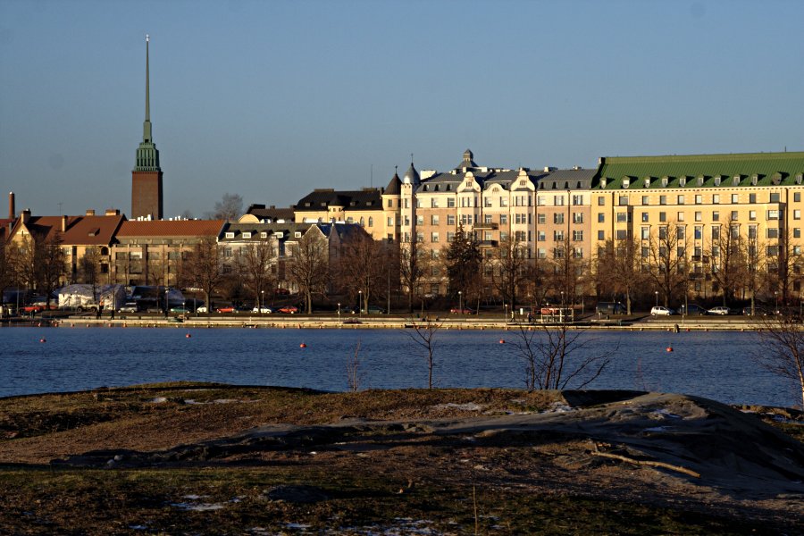 Houses at Merikatu street, Agricola church in the background