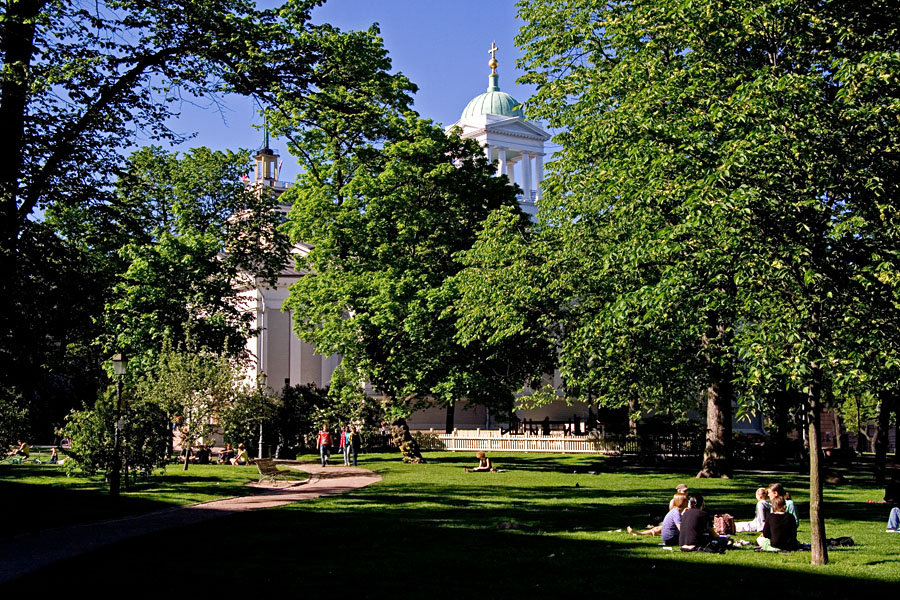 Old church park at summer