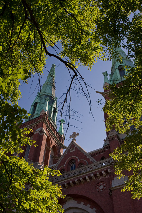 St. John's Church (Johanneksenkirkko) framed with leaves