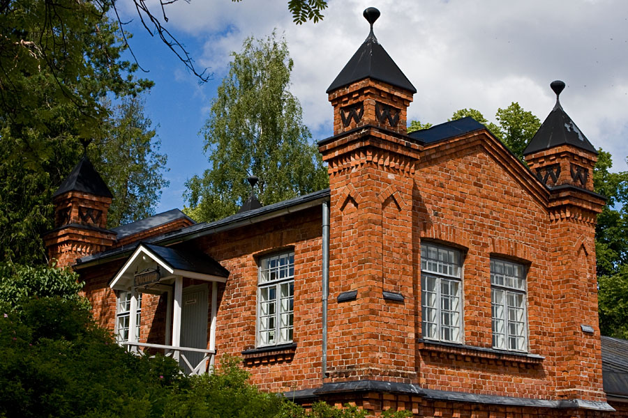 A brick building at Verla board mill