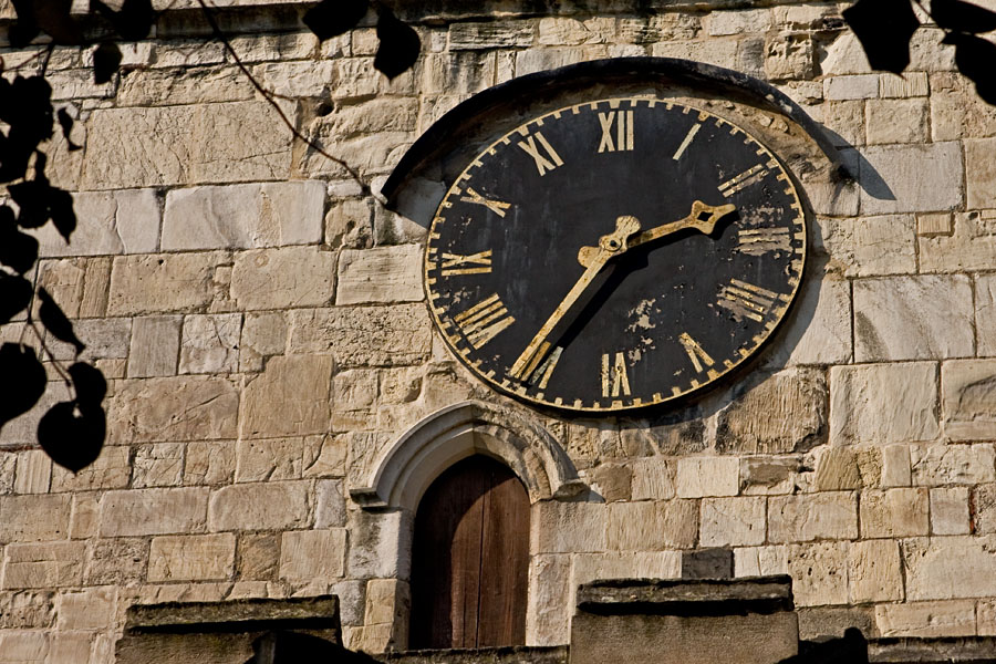 A dial plate in a church tower