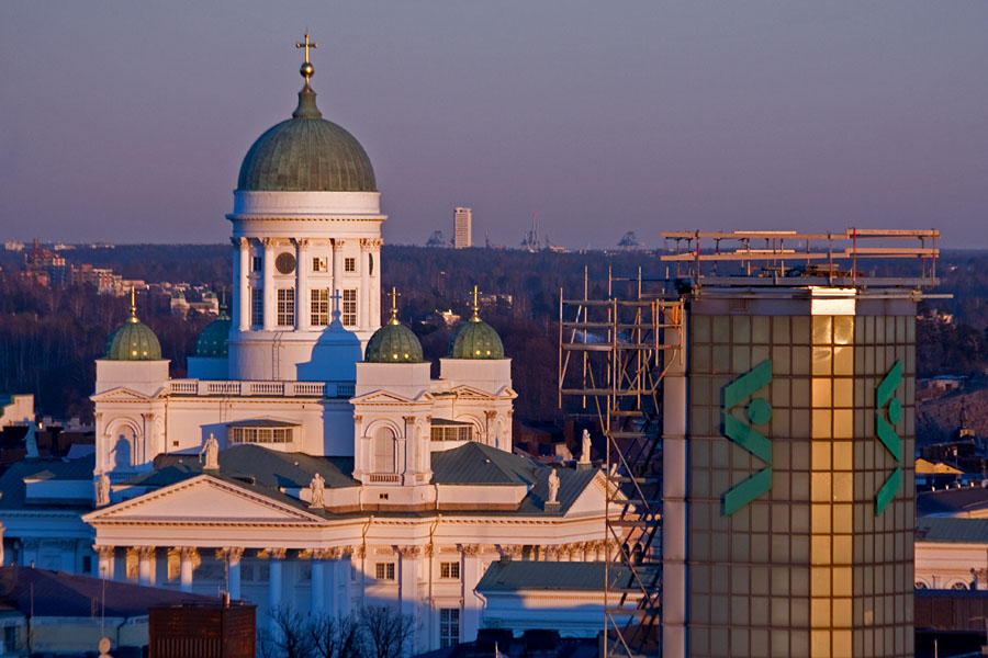 Towers of the Helsinki cathedral and Stockmann department store