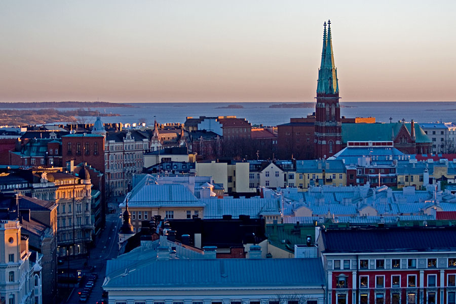 St. John's church rises over the roofs of southern Helsinki