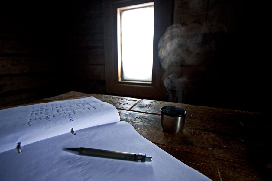 A guestbook at Valtavaara hut