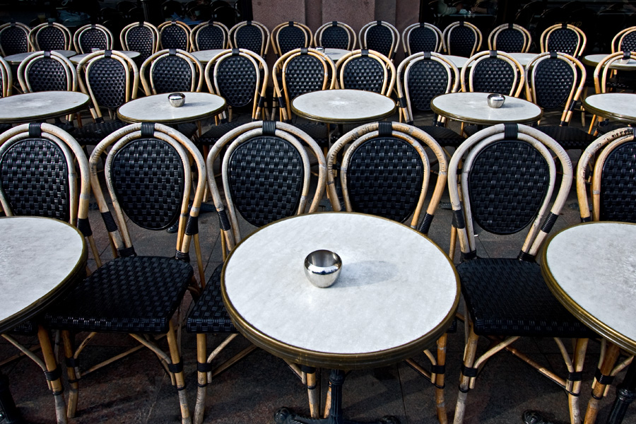 Chairs waiting for customers at Cafe Stringberg terrace