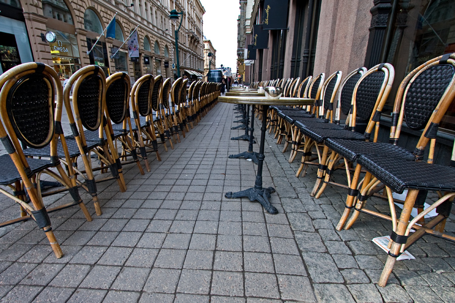 Chairs waiting for customers at Cafe Stringberg terrace