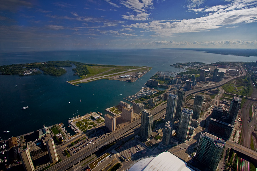 View from the CN Tower to the west overlooking Lake Ontario