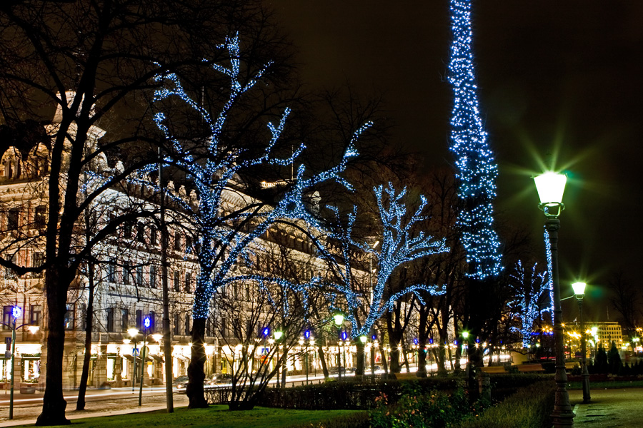 Illuminated trees at Esplanadi park