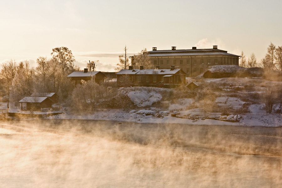 The island of Harakka in sea smoke