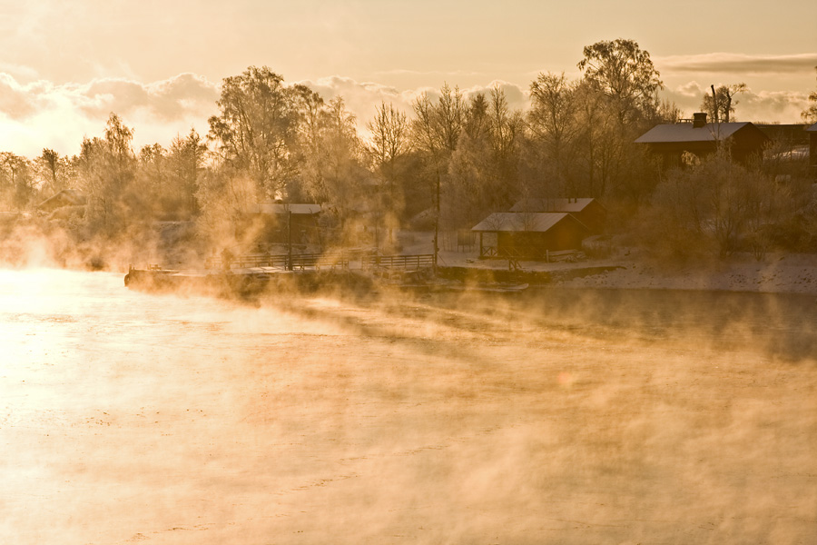 The island of Harakka in sea smoke