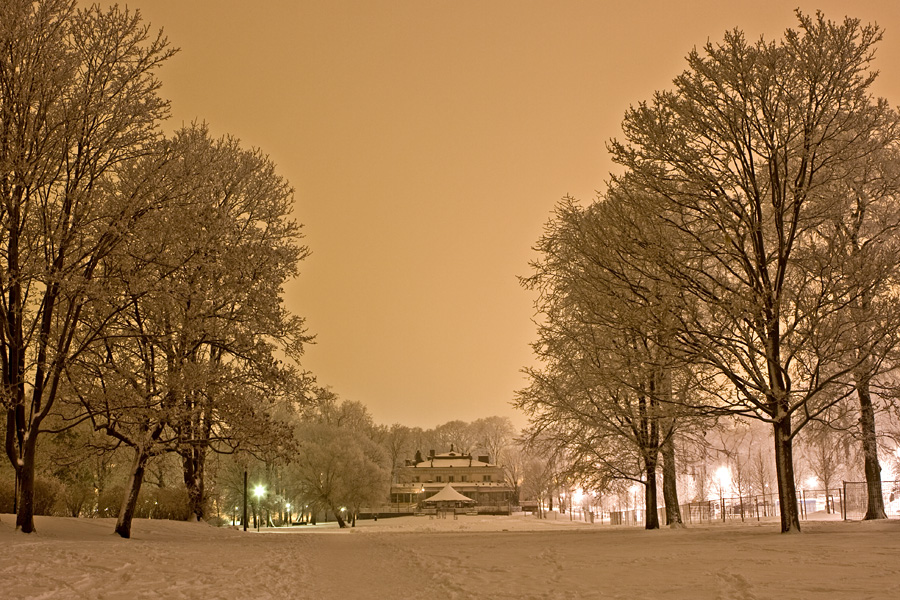 Kaivohuone in Kaivopuisto park surrounded by frost