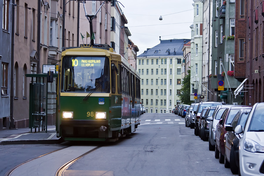 Line 10 tram at the Tarkk'ampujankatu terminus