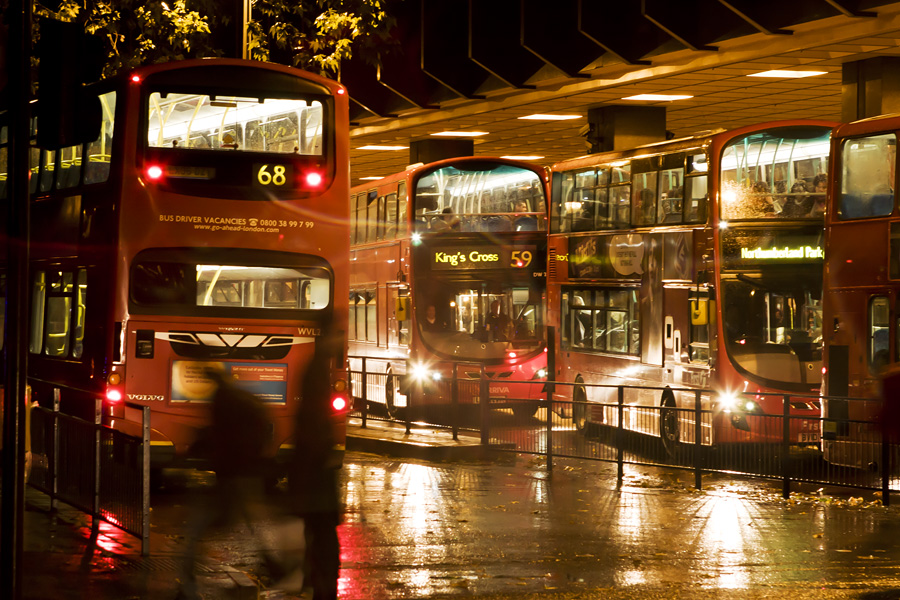 Double-decker buses at Euston station